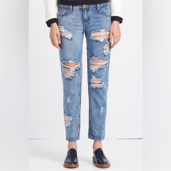 One Teaspoon Boyfriend Awesome Baggies Jeans Distressed Denim straight leg 25 - Picture 1 of 16
